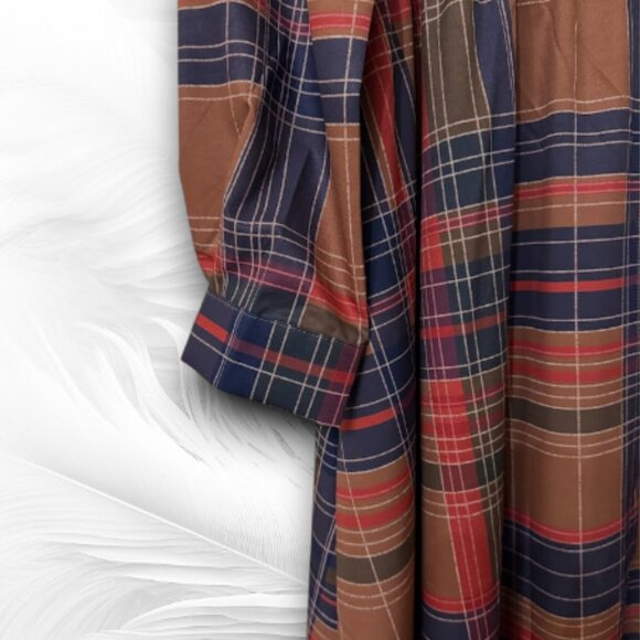 Plaid Long Sleeve Maxi Shirt Dress With Belt – Brown Navy Red - Picture 7 of 11